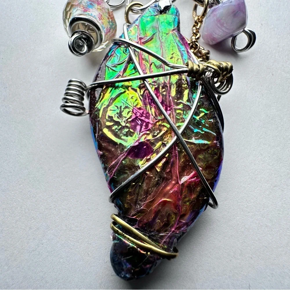 Collage Brooch Artisan Multicolor Wire-Wrapped Pin handmade